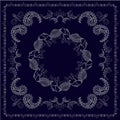 Bandana with Turkish cucumbers and elephants. White thin line on dark blue background design element art design stock